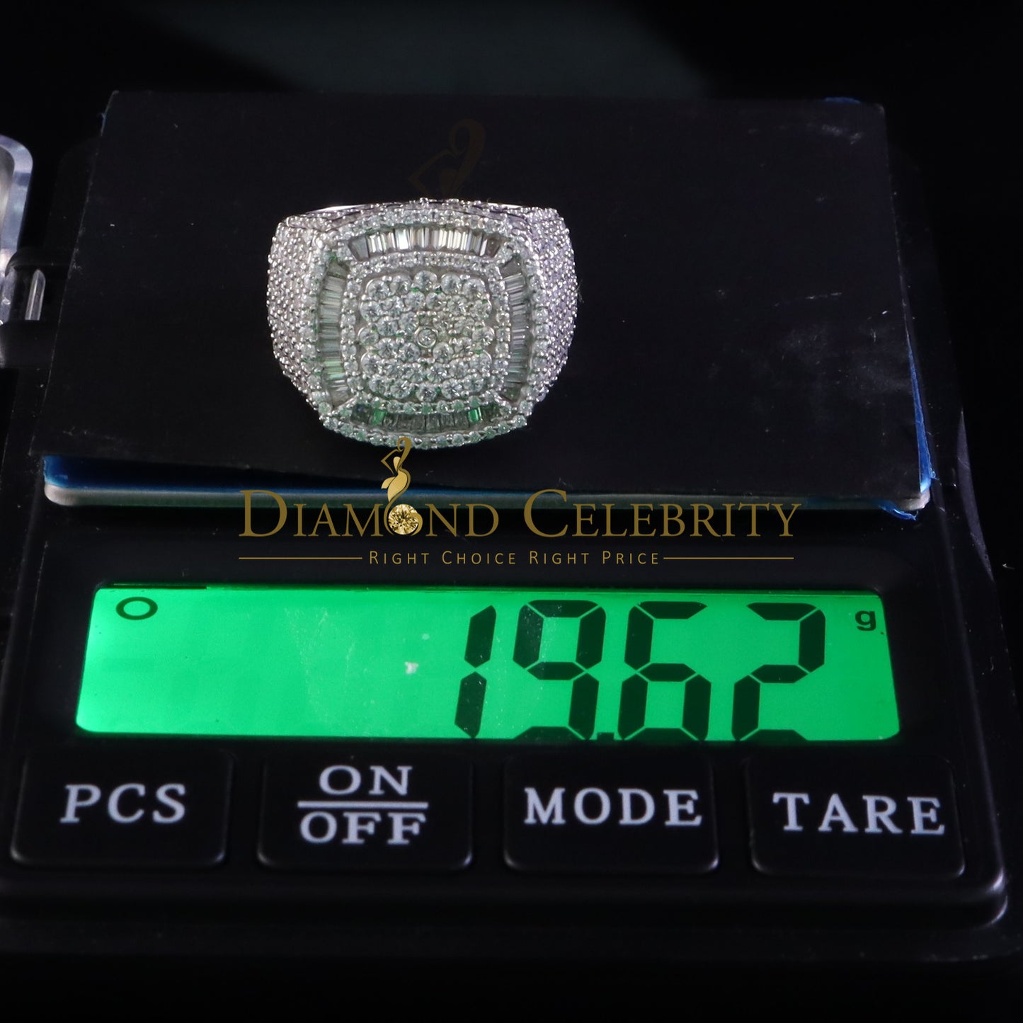 DiamondCelebritees 925 White Silver 6.50ct VVS 'D' Moissanite Men's for Square Rings Size 10