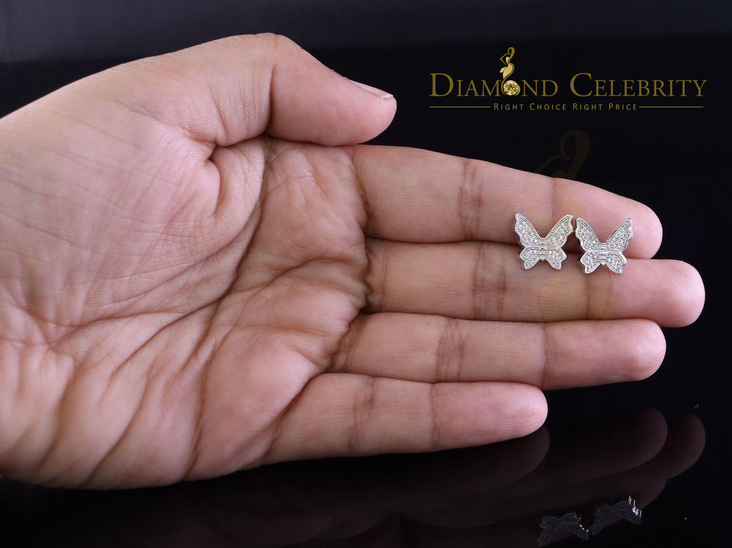 DiamondCelebritees Butterfly Stud Earrings White 925 Sterling Silver Women's 0.50ct Cubic Zirconia