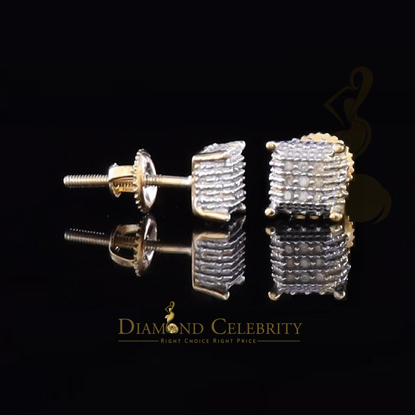 DiamondCelebritees 0.05ct Diamond 925 Sterling Silver Womens and Men's Square Yellow Stud Earrings