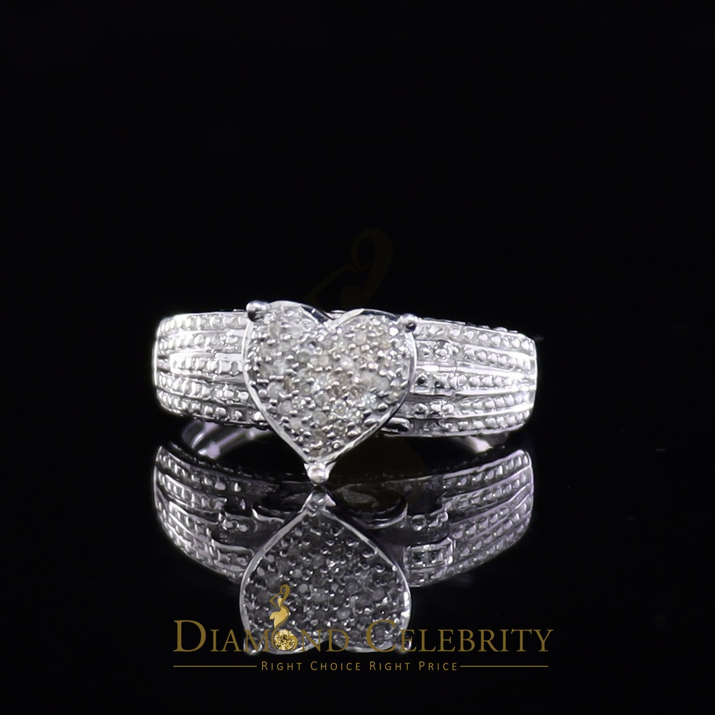 DiamondCelebritees Heart Ring SZ 7 0.10CT Real Diamond 925 Sterling White Silver Engagement Womens