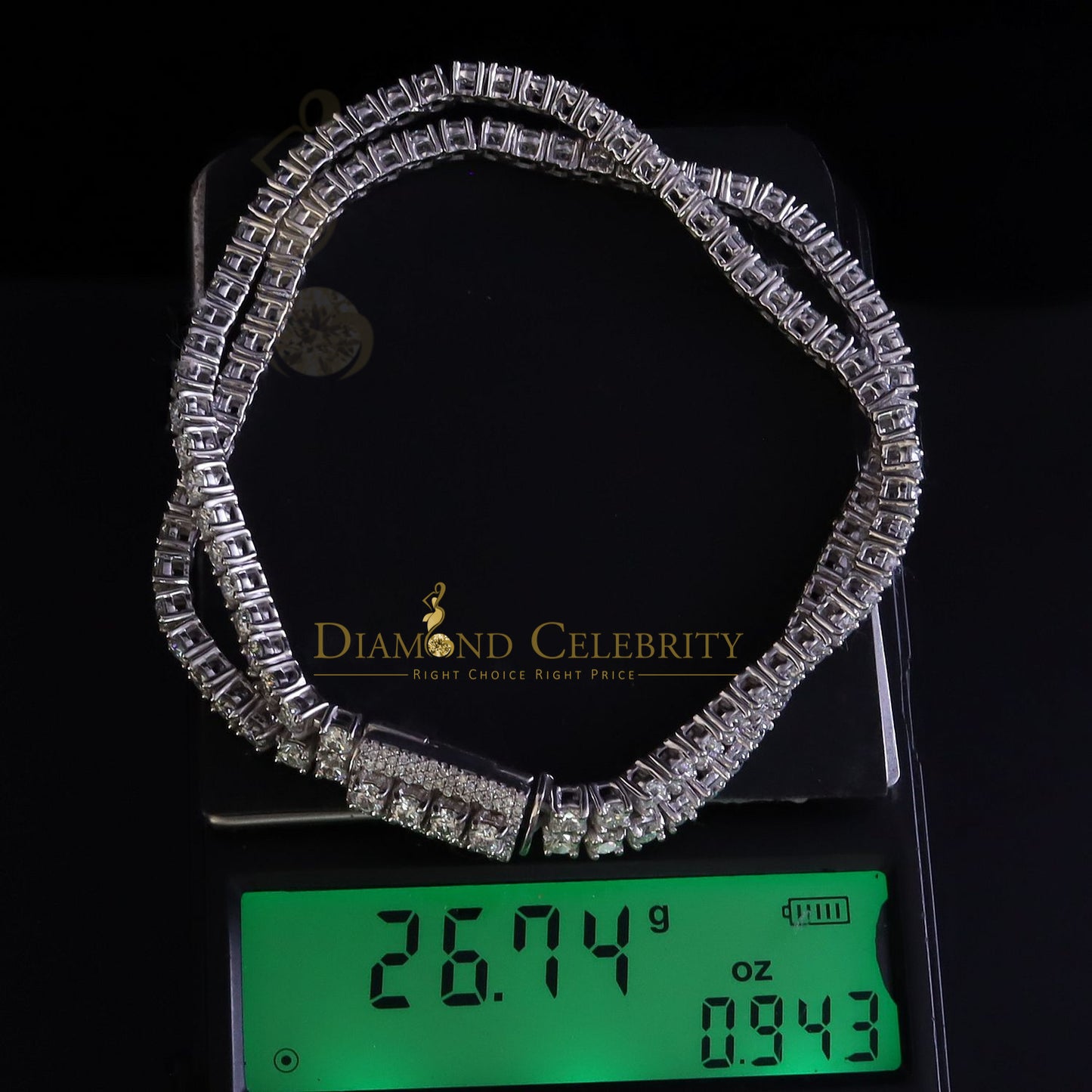 Diamondcelebritees Tennis Bracelete 4mm Thick 8" Long 15ct Moissanite White 925 Silver Round 2Row