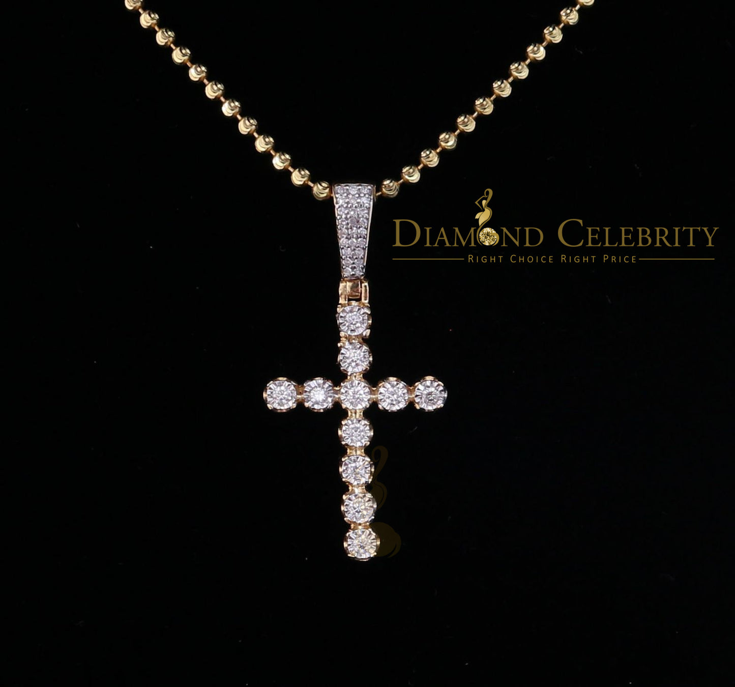 DiamondCelebritees Real 0.33ct Diamond Sterling Silver CROSS Charm Fashion Necklace Yellow Pendant
