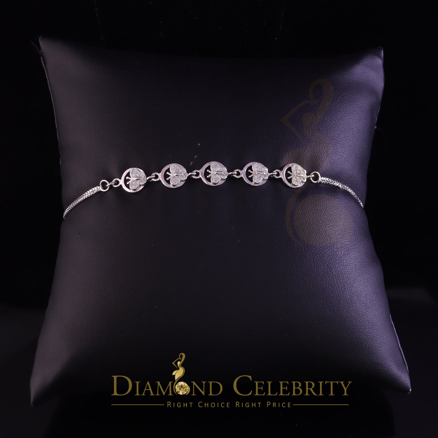 Diamondcelebritees 925 Sterling Silver Butterfly Bracelet White with Cubic Zirconia Size 7 Inch