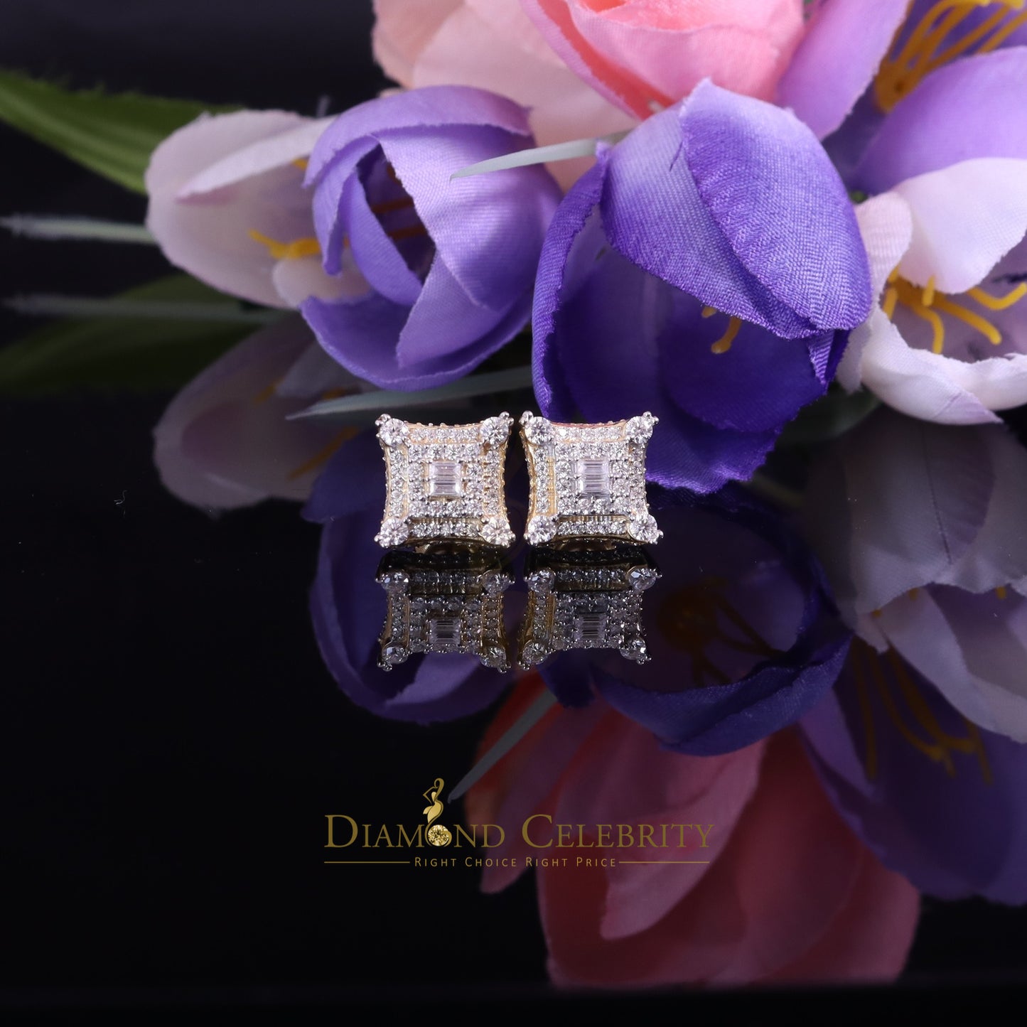 DiamondCelebritees Men's/Womens 925 Silver Yellow 0.50 ct VVS 'D' Moissanite Round Stud Earrings