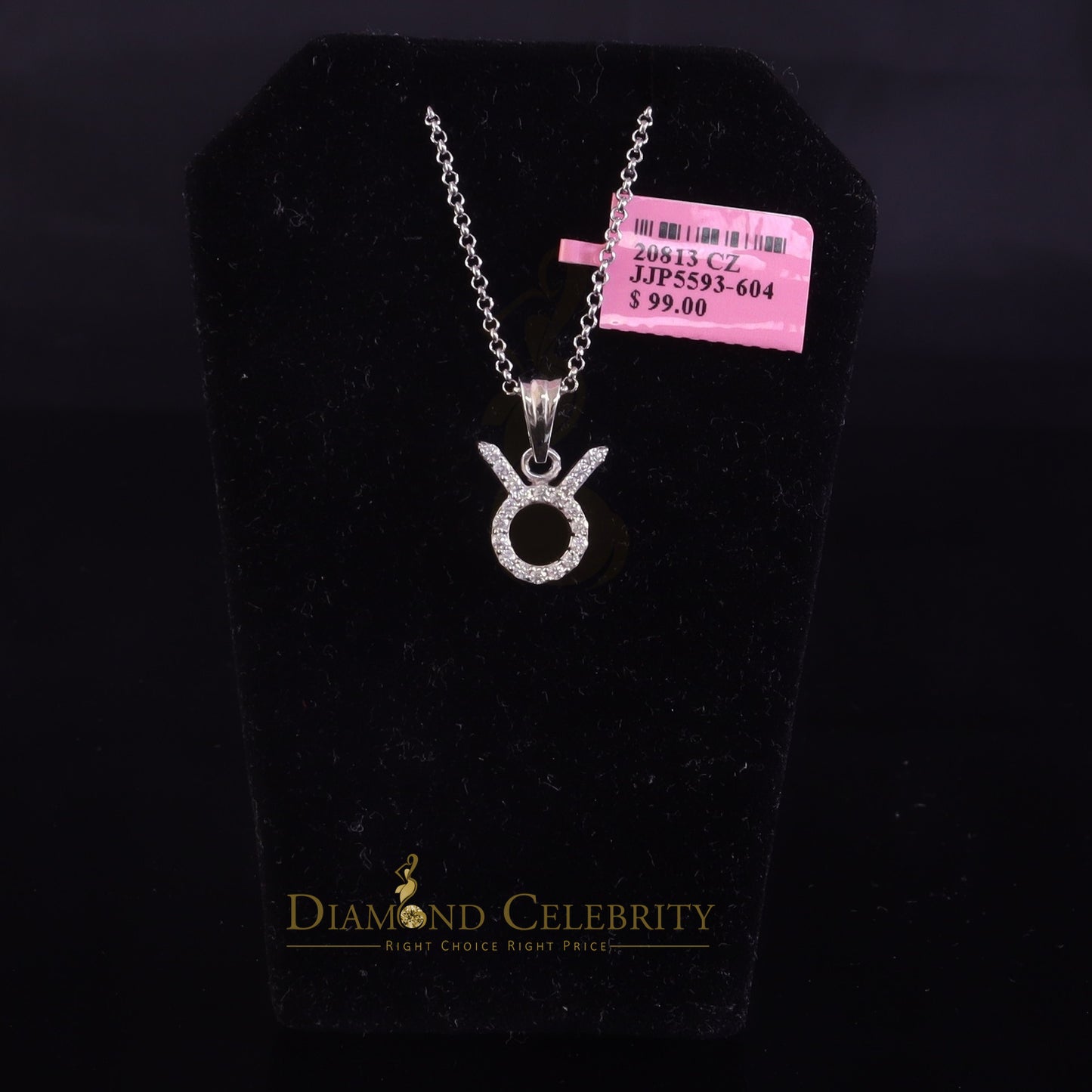 DiamondCelebritees 0.65ct Cubic Zirconia Silver White TAURUS MAY Month Pendant for Men's & Women's