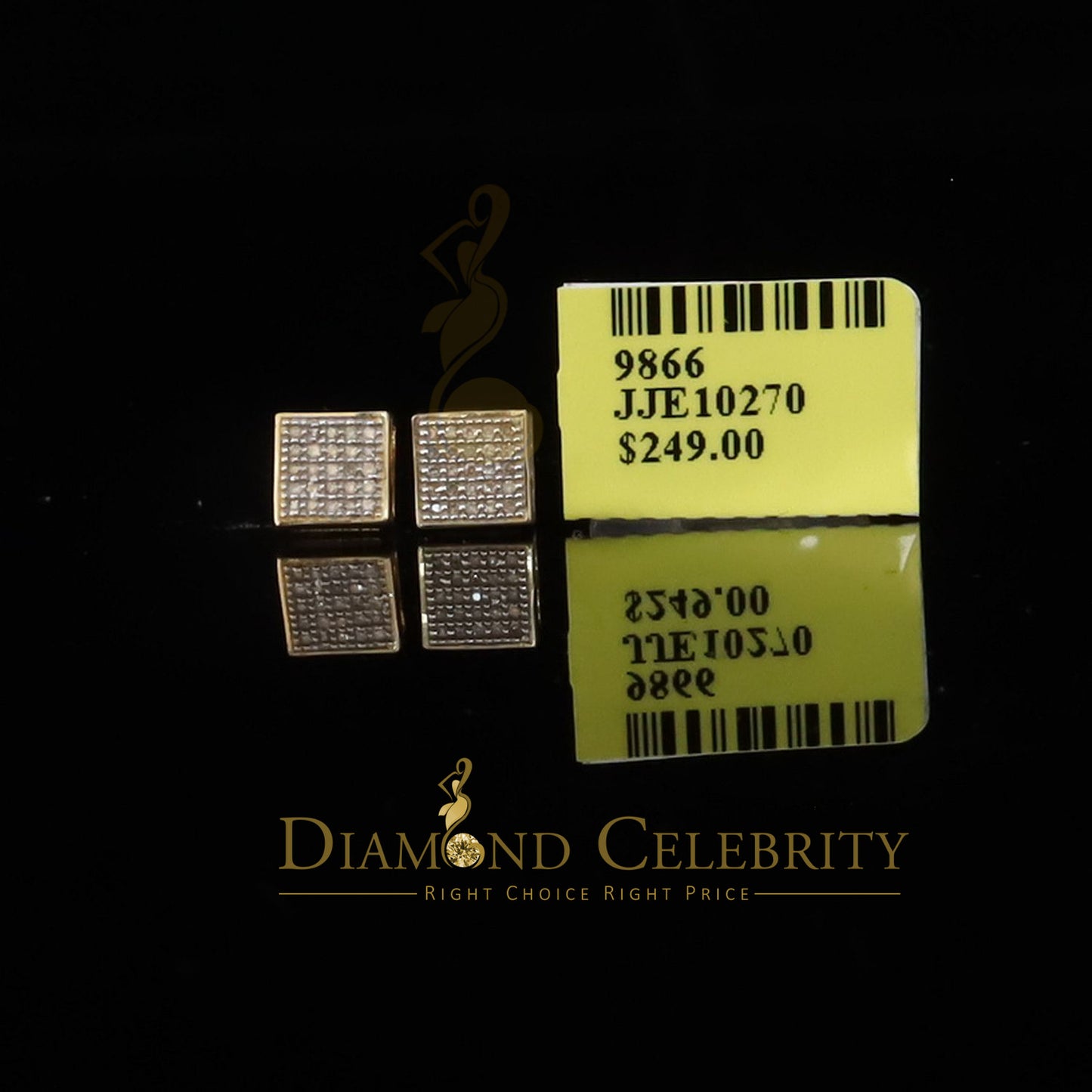 DiamondCelebritees 925 Yellow Sterling Silver 0.15ct Diamond For Women's & Men's Square Earrings