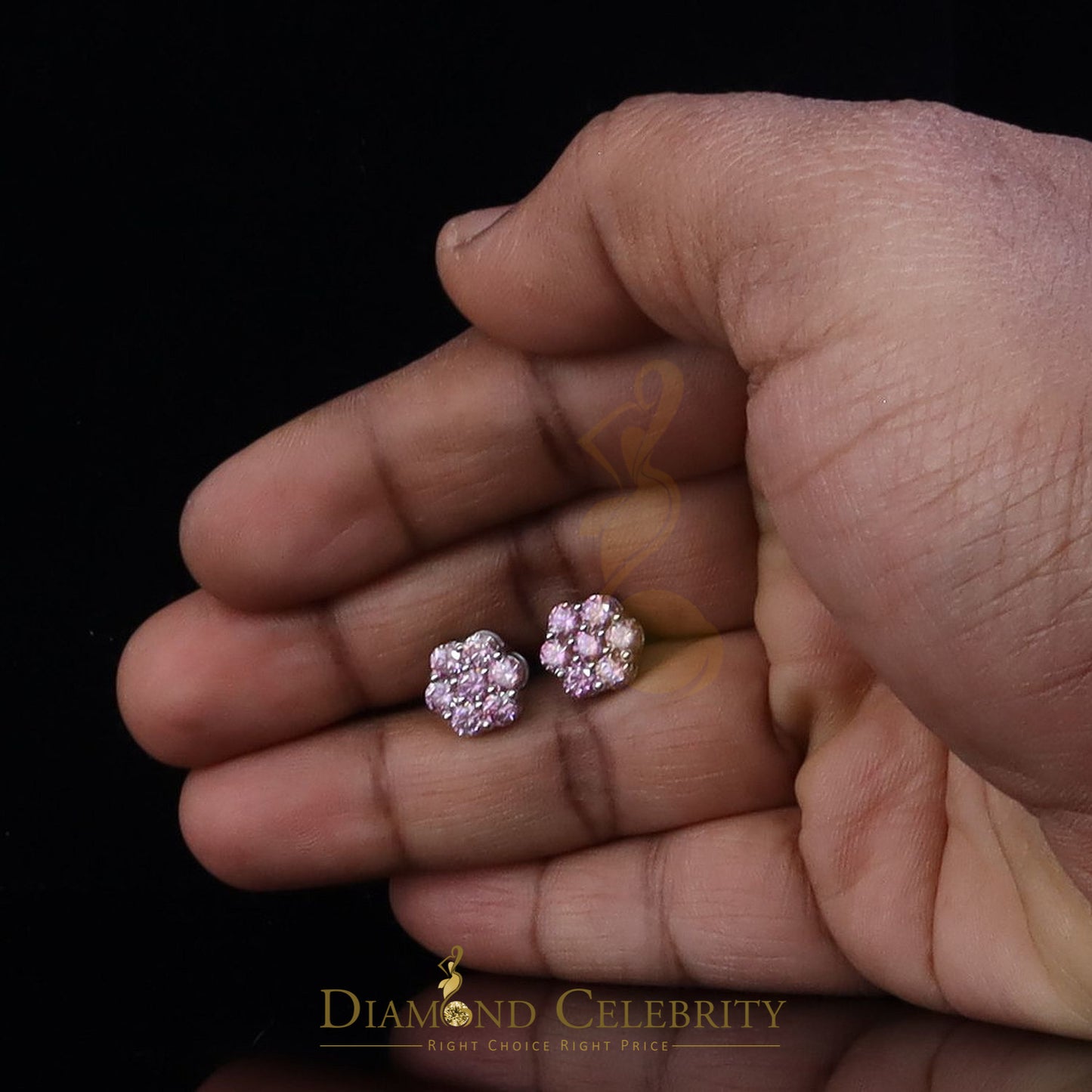 Diamondcelebritees Men's/Women's 925 Silver White 2.25ct VVS D Pink Moissanite Floral Stud Earrings