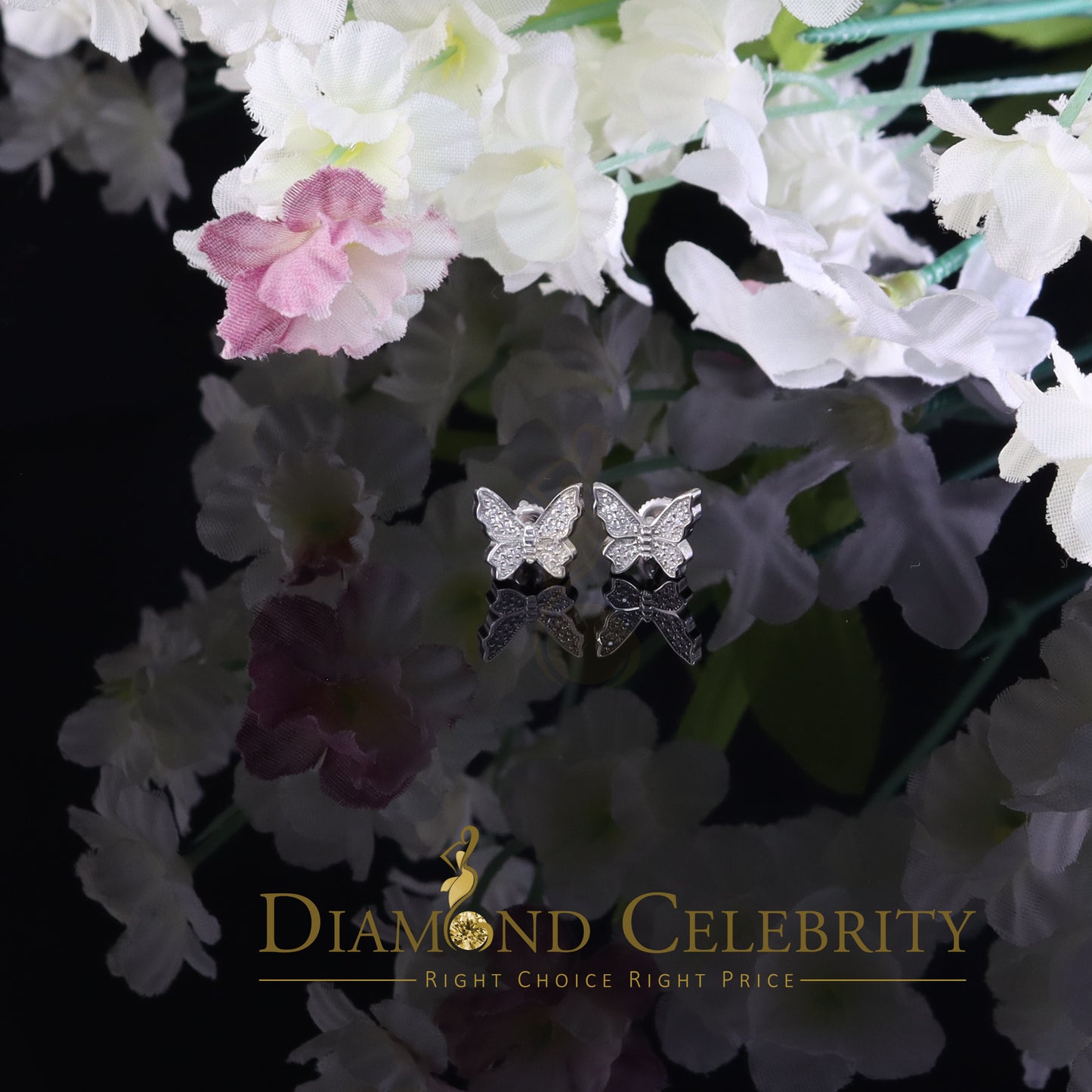 DiamondCelebritees Women's 0.34ct Cubic Zirconia Butterfly Stud Earrings White 925 Sterling Silver