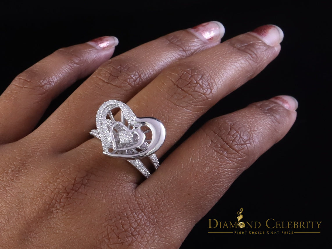 DiamondCelebritees 925 Silver Baguette 85 Cubic Zirconia Stones White Dual Heart Womens Ring SZ7.