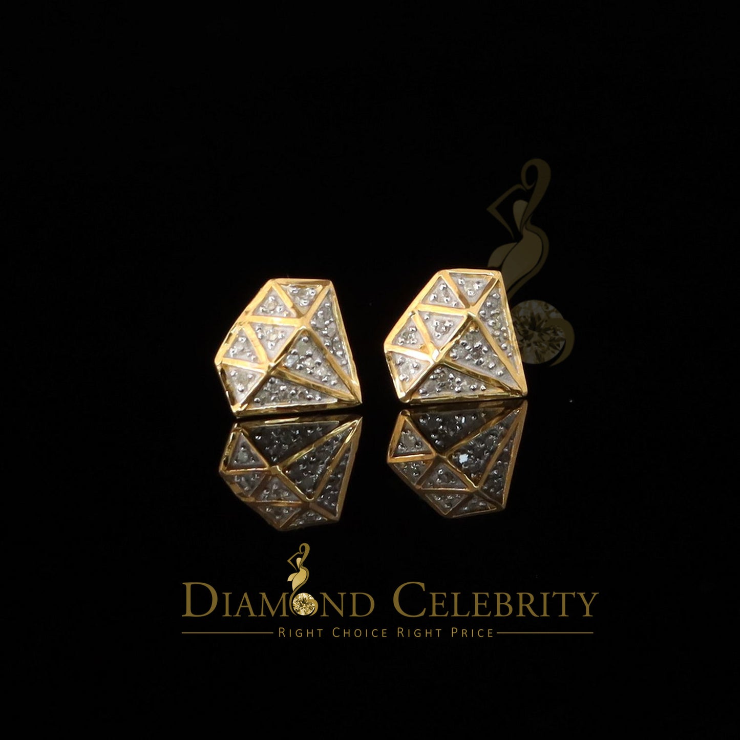 DiamondCelebritees 925 Sterling Silver Diamond 0.10ct Yellow For Men's/Womens Hip Hop Stud Earring