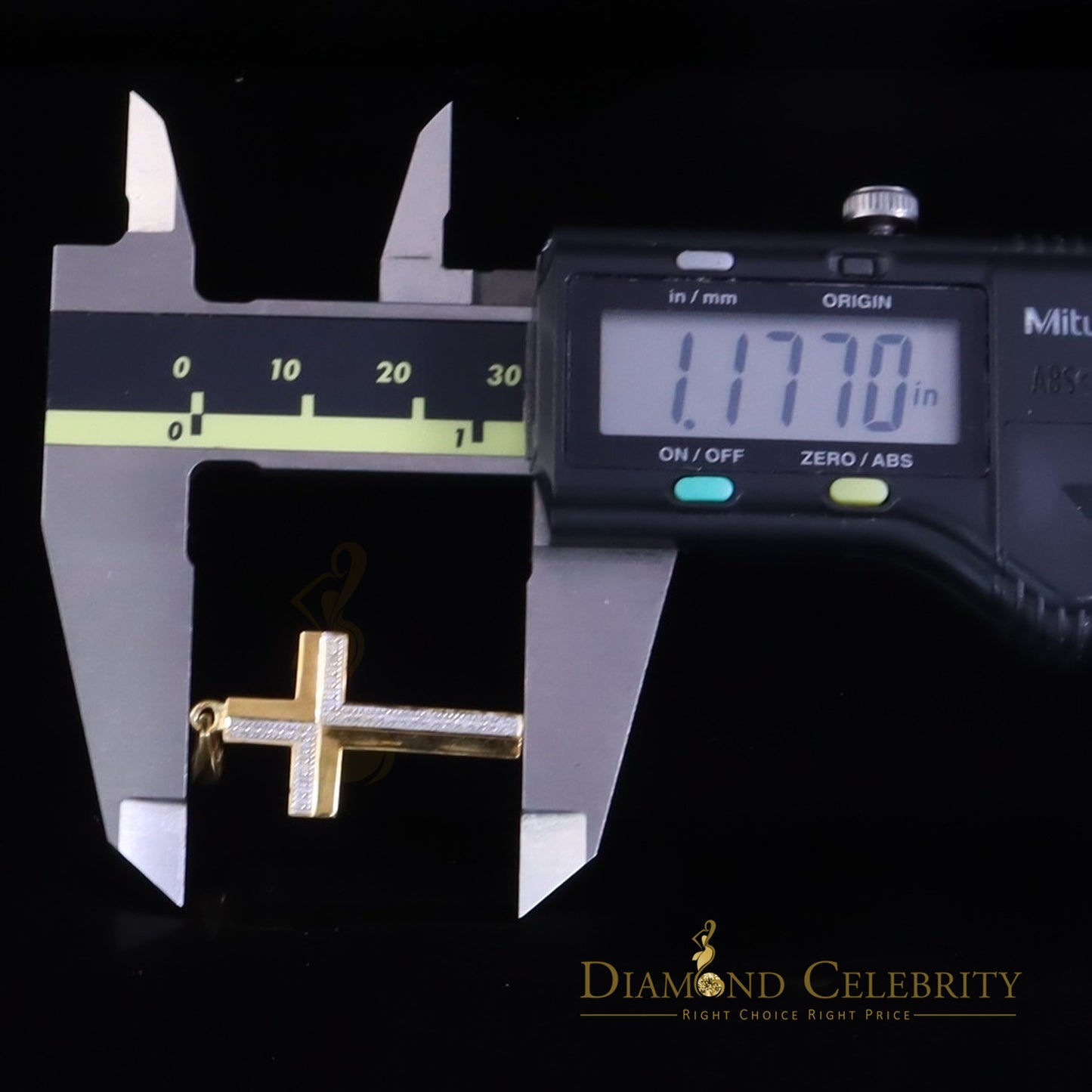 DiamondCelebritees Elegant Sleek Real 0.10ct Diamond 925 Silver CROSS with Necklace Yellow Pendant