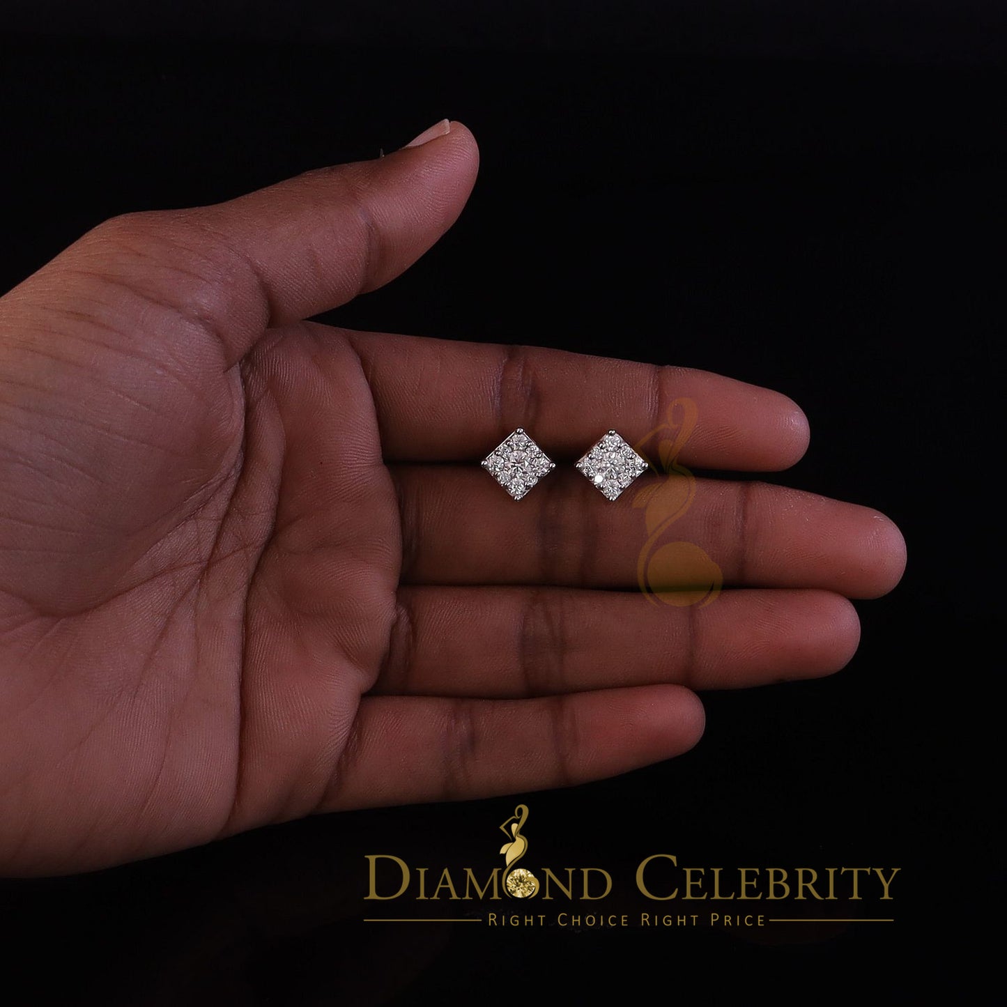 DiamondCelebritees Real Moissanite Stud Square Earrings 10k Real Yellow Gold 1.00ct VVS 'D' Color