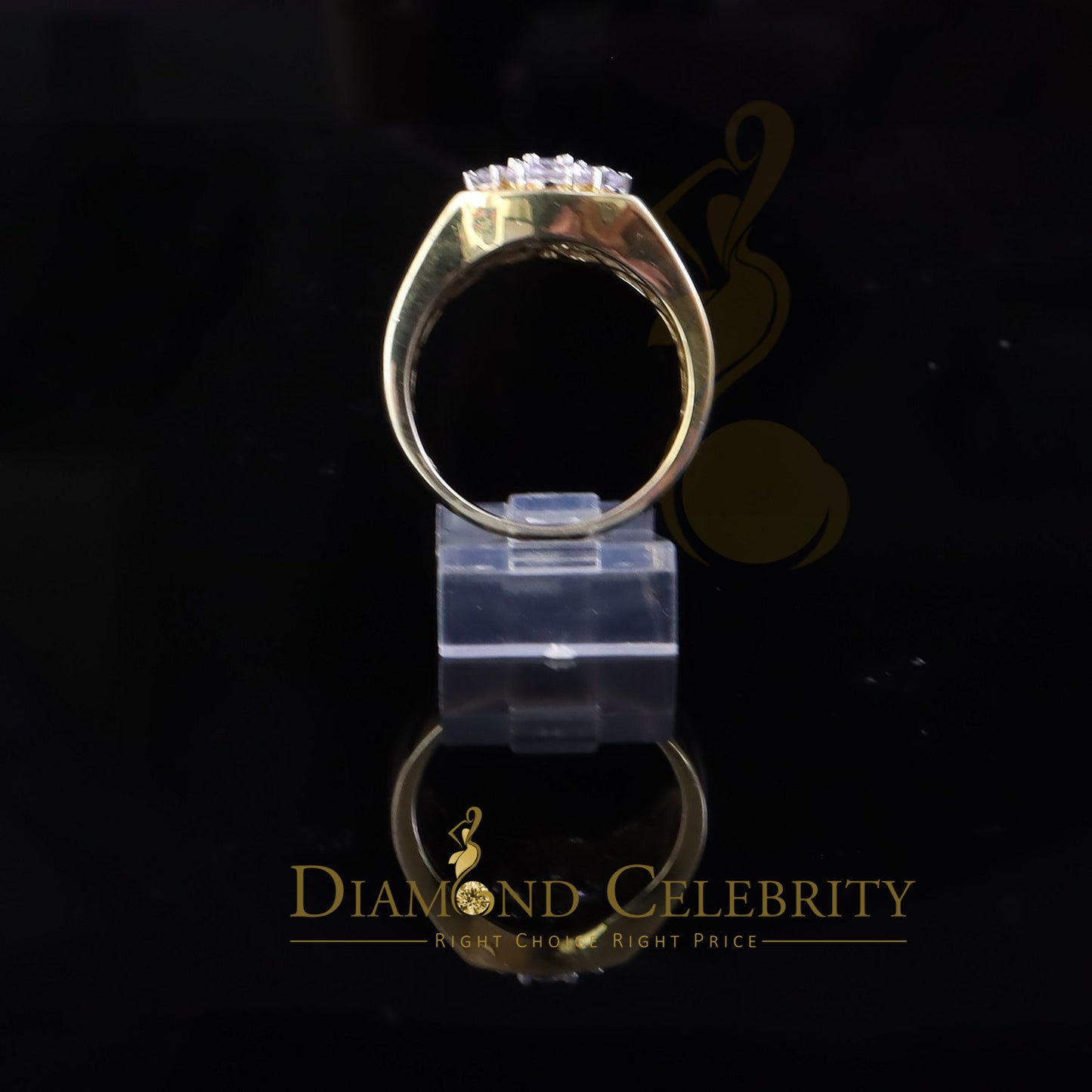 DiamondCelebritees Men's 925 Sterling Yellow Silver Floral 2.30ct Cubic Zirconia Ring Size 9.5