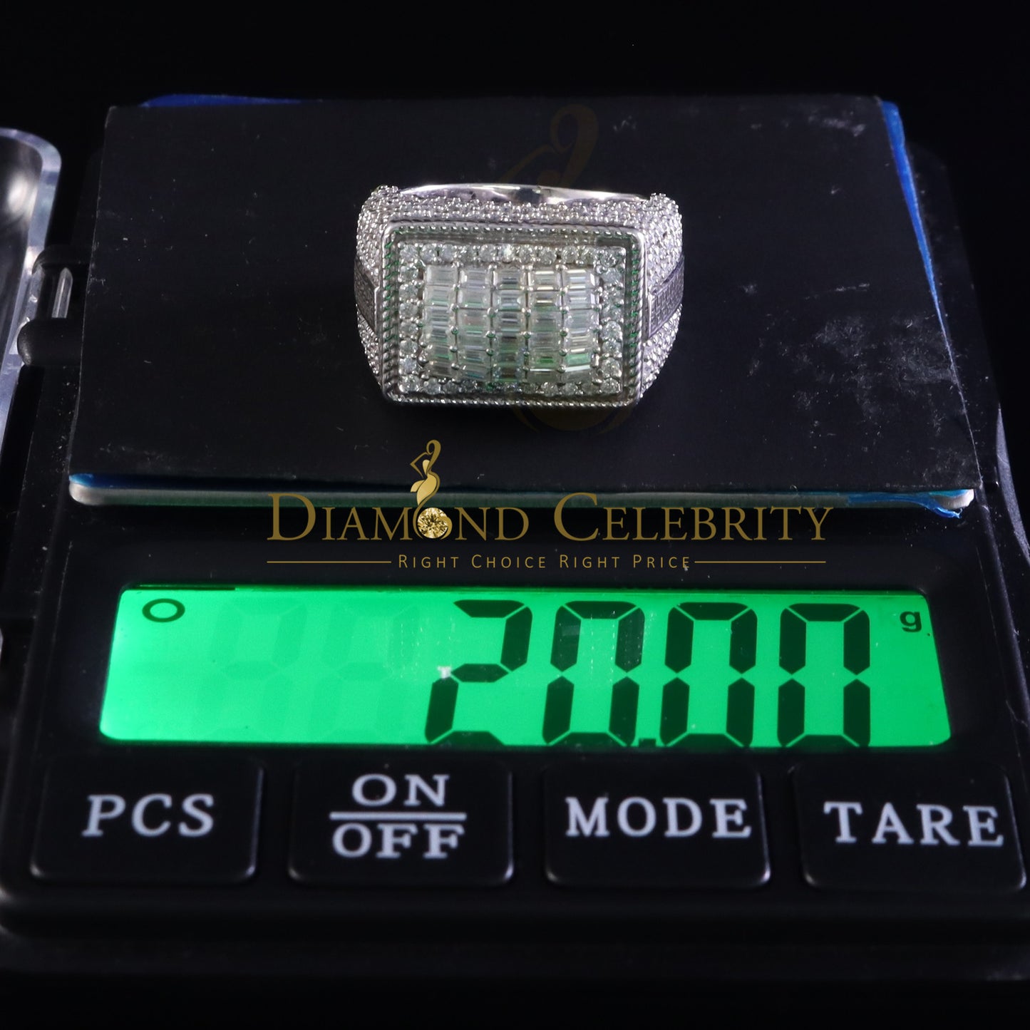 DiamondCelebritees Men's for 925 White Silver 4.50ct VVS 'D' Moissanite Rectangle Rings Size 10