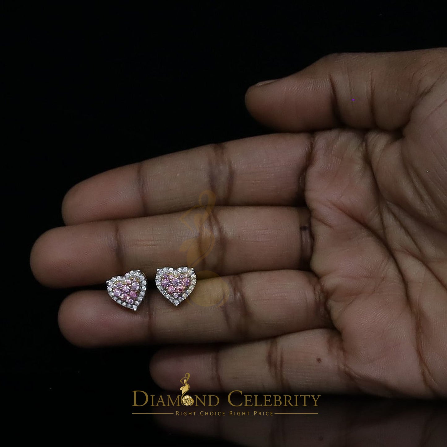 DiamondCelebritees Men's/Women's 925 Silver Yellow 1.00ct VVS 'D' Pink Moissanite 3D Heart Earrings