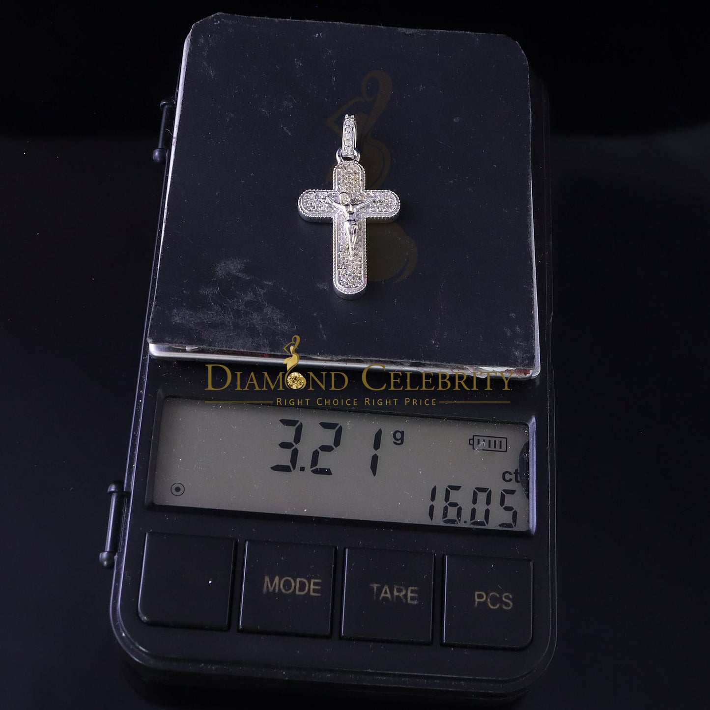 DiamondCelebritees Real 0.33ct Diamond Sterling Silver White Cross Pendant