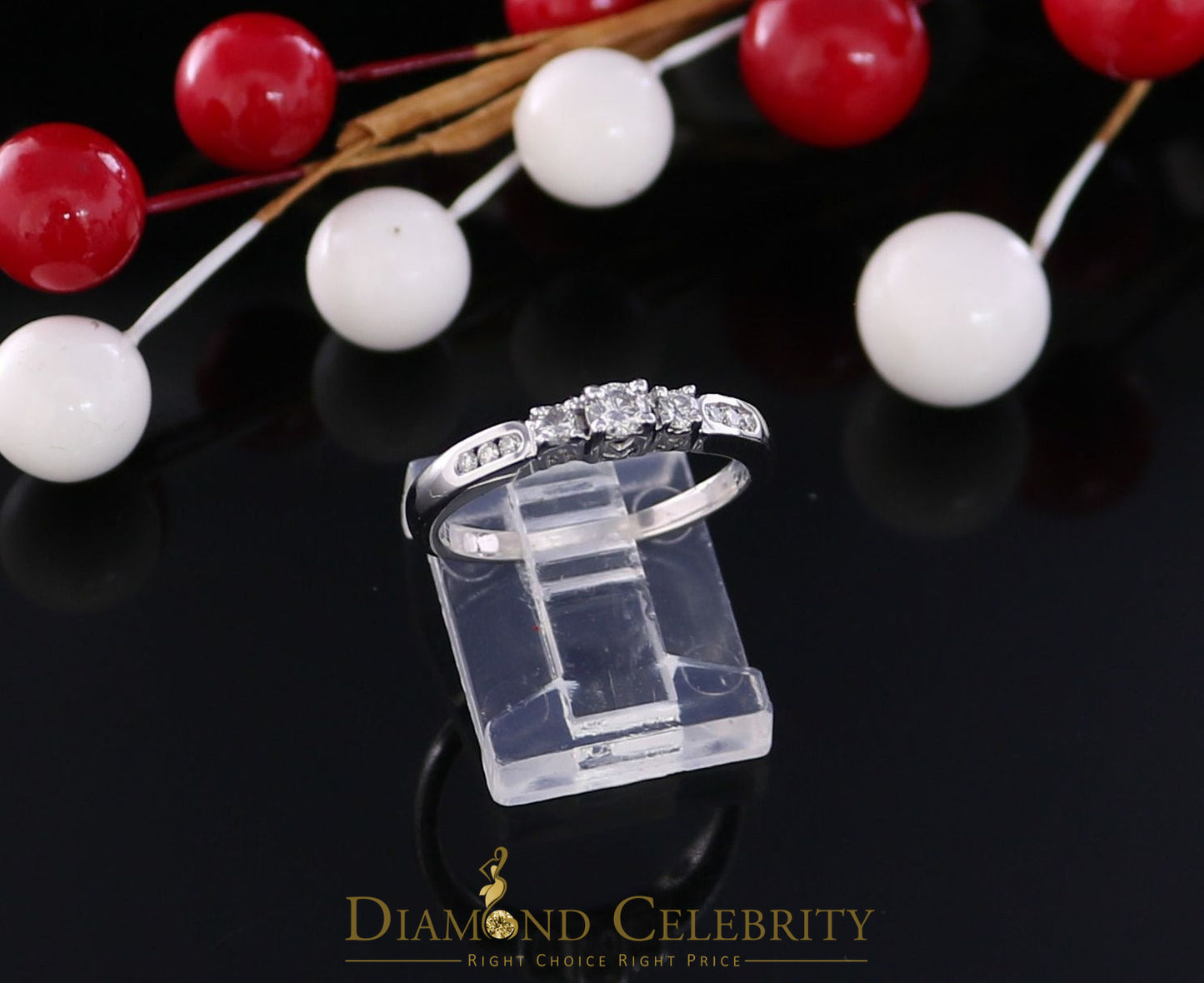 DiamondCelebritees 14KT Real White Gold with 0.50CT Real Diamond Round Shape Womens Ring Size 6.5