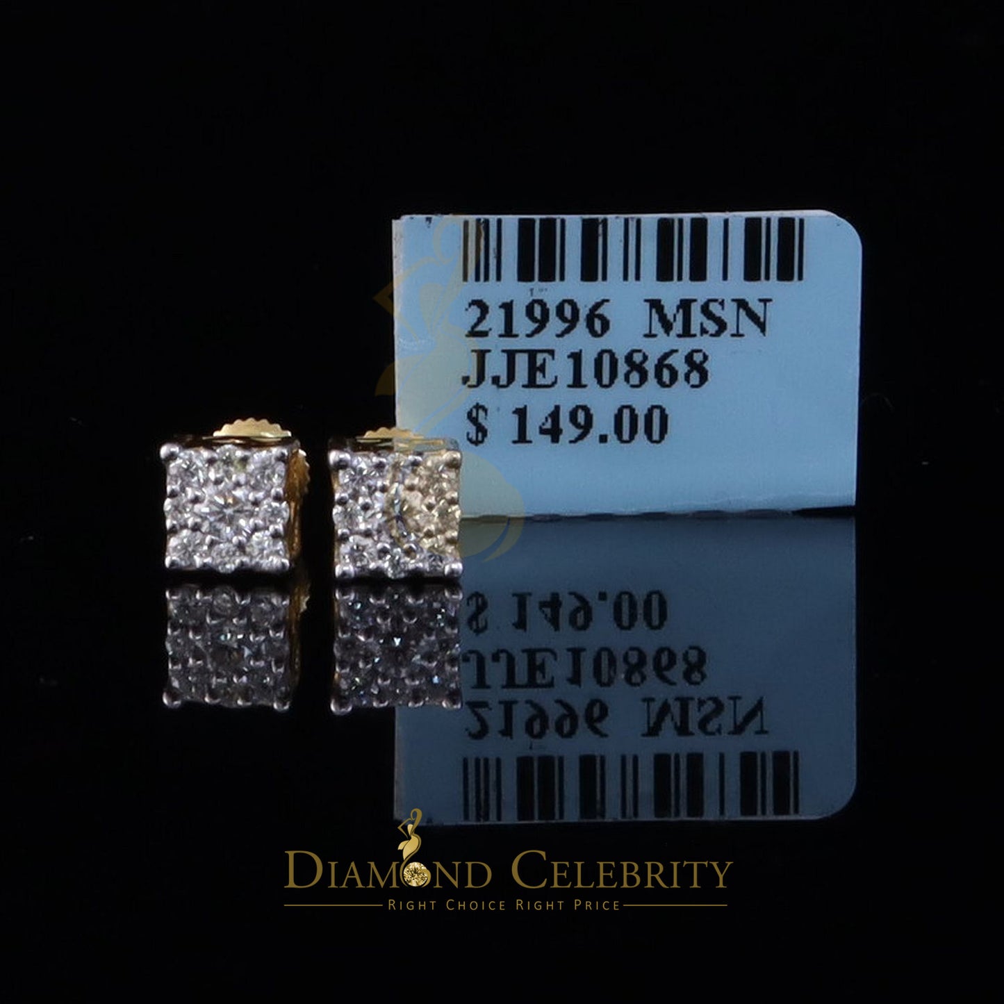 DiamondCelebritees Women's/Men's 925 Silver Yellow 0.50ct VVS 'D' Moissanite Square Stud Earrings