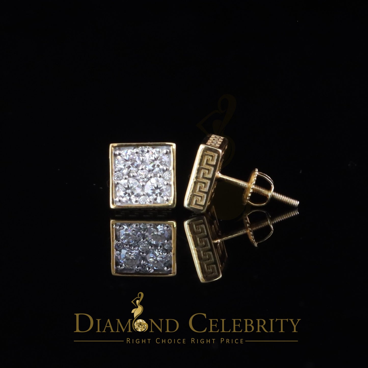 DiamondCelebritees 1.00ct VVS 'D' Moissanite 925 Yellow Silver Square Stud Earring Men's/Womens