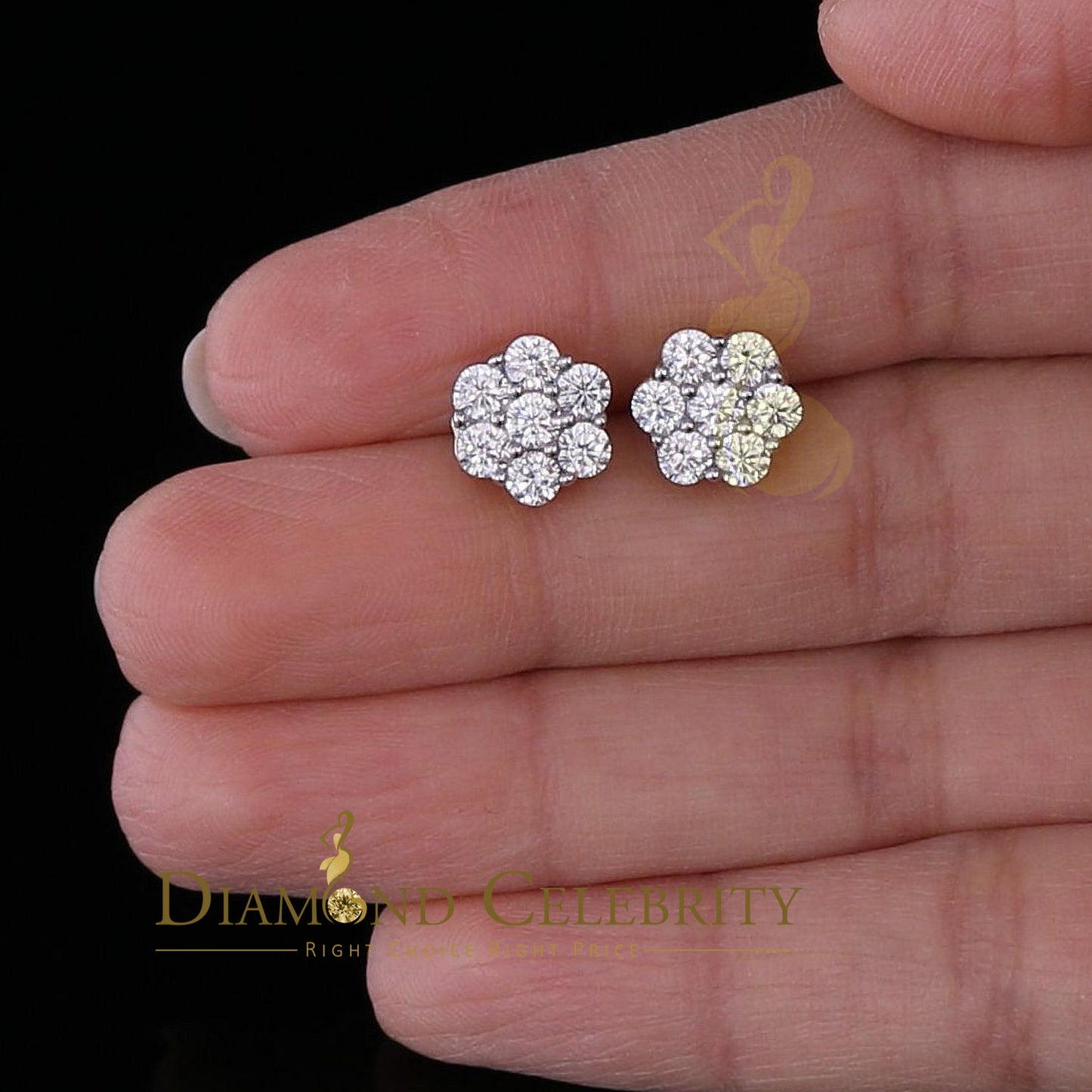 DiamondCelebritees 2.66ct Cubic Zirconia 925 Yellow Silver Women's & Men's Hip Hop Floral Earrings