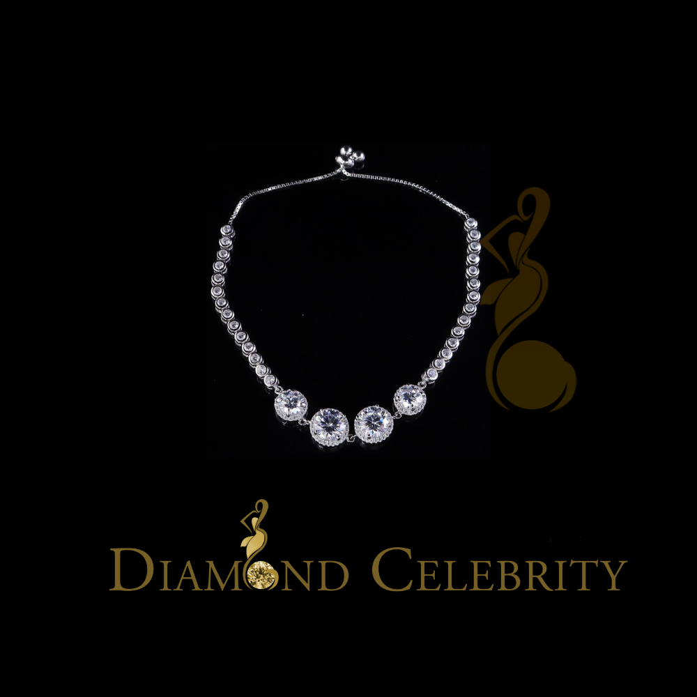 Diamondcelebritees Adjustable Round Solitaire Style White Sterlng Silver Cubic Zirconia Bracelete