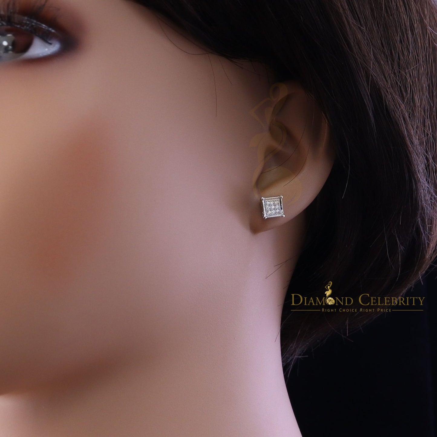 DiamondCelebritees White 925 Silver Men's & Women's Elegant 0.14ct Cubic Zirconia Square Earrings