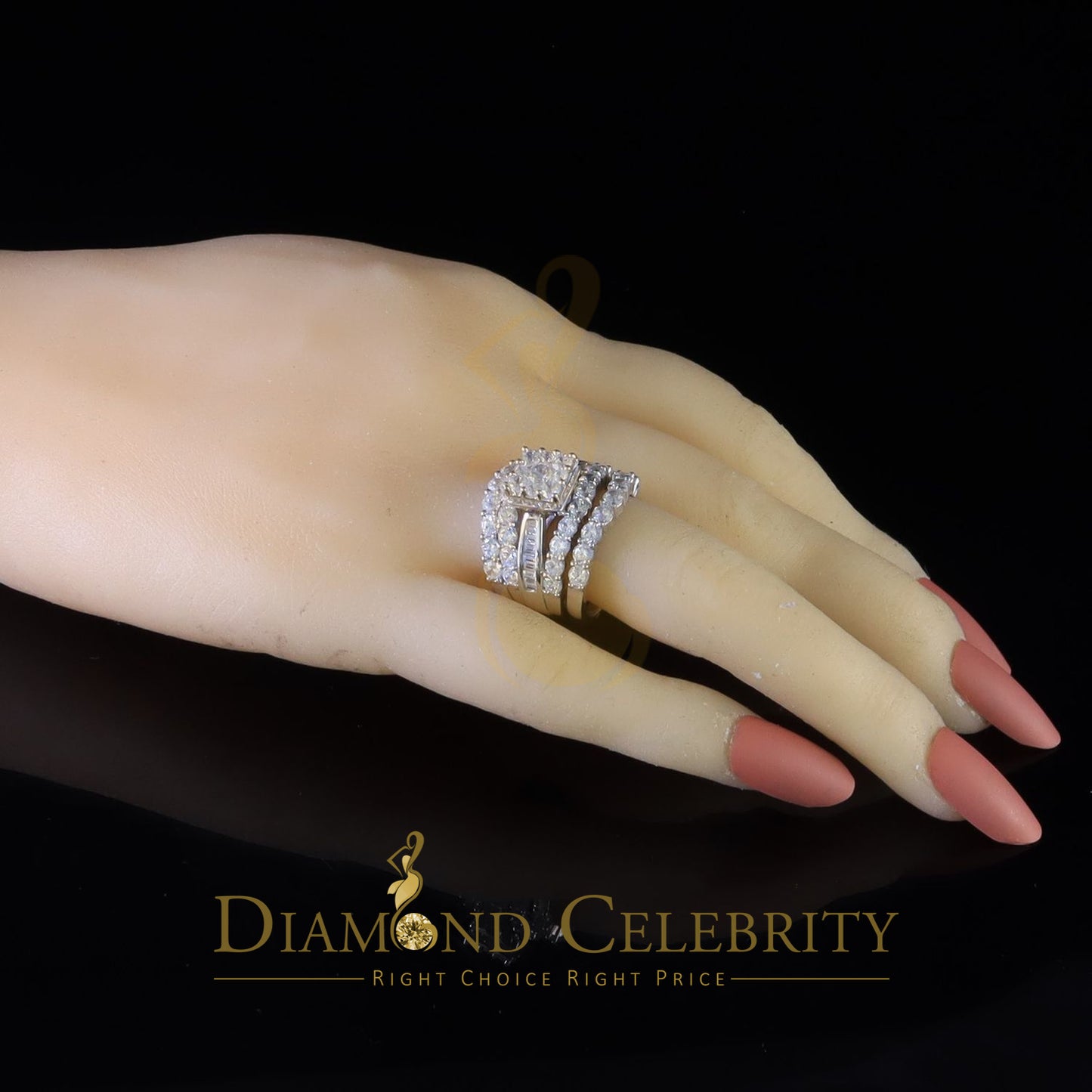 DiamondCelebritees White 925 Silver 7.50ct Cubic Zirconia Piece Halo Wedding Womens Ring set Size 7