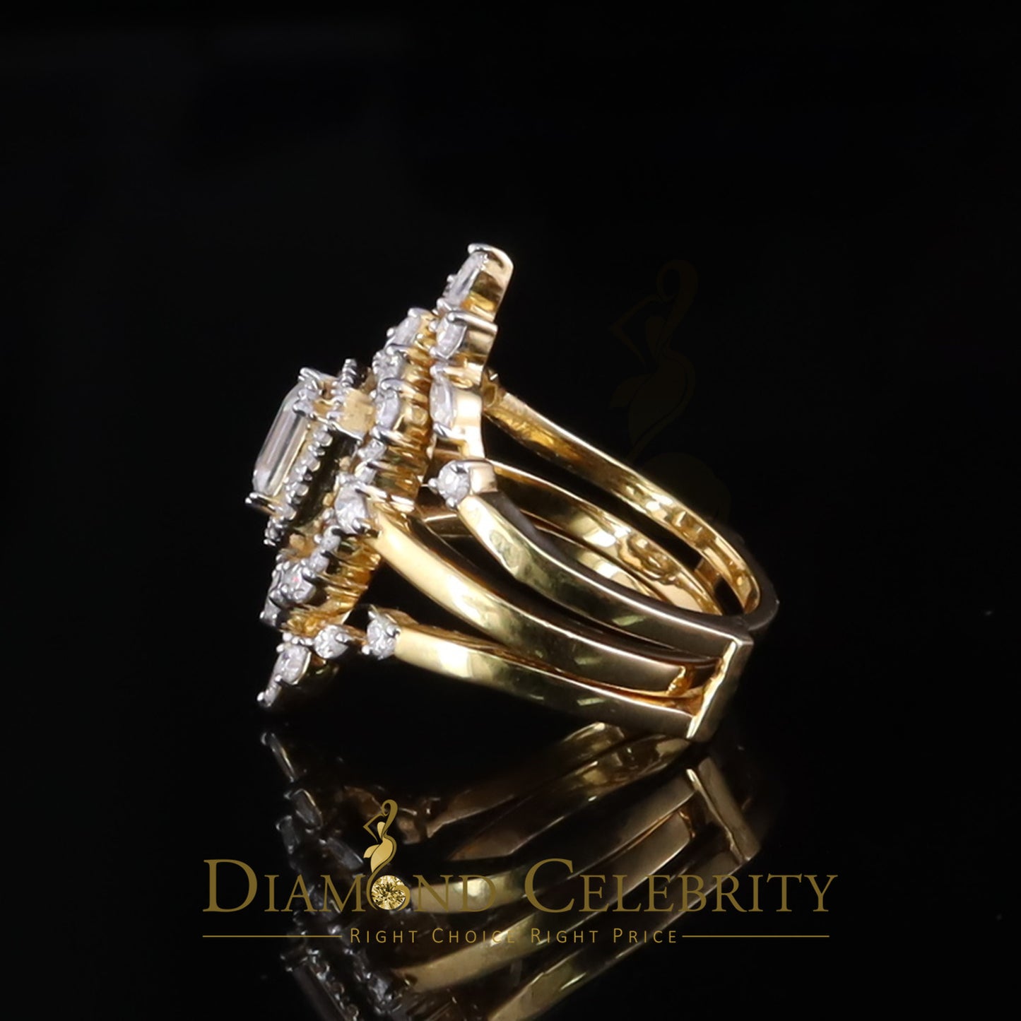 DiamondCelebritees 2.00ct Moissanite Marquise Yellow Radiant Round Cut 925 Silver Women Ring Sz 7