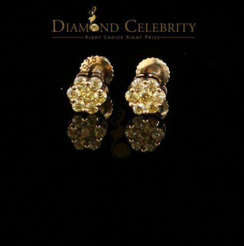 DiamondCelebritees 925 Yellow Silver 0.18ct Cubic Zirconia Women's & Men's Hip Hop Floral Earrings