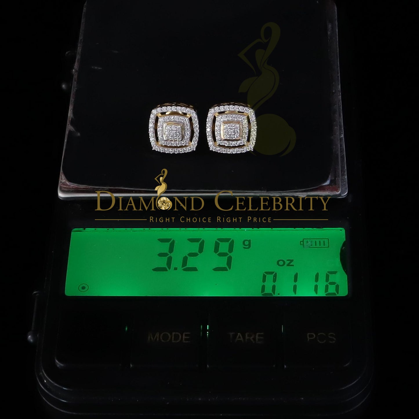 DiamondCelebritees 925 Yellow Sterling Silver 1.22ct Cubic Zirconia Women's Hip Hop Square Earrings