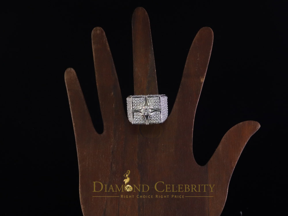 DiamondCelebritees 925 White Sterling Silver 7.00ct VVS 'D' Moissanite Men's Square Rings Size 10