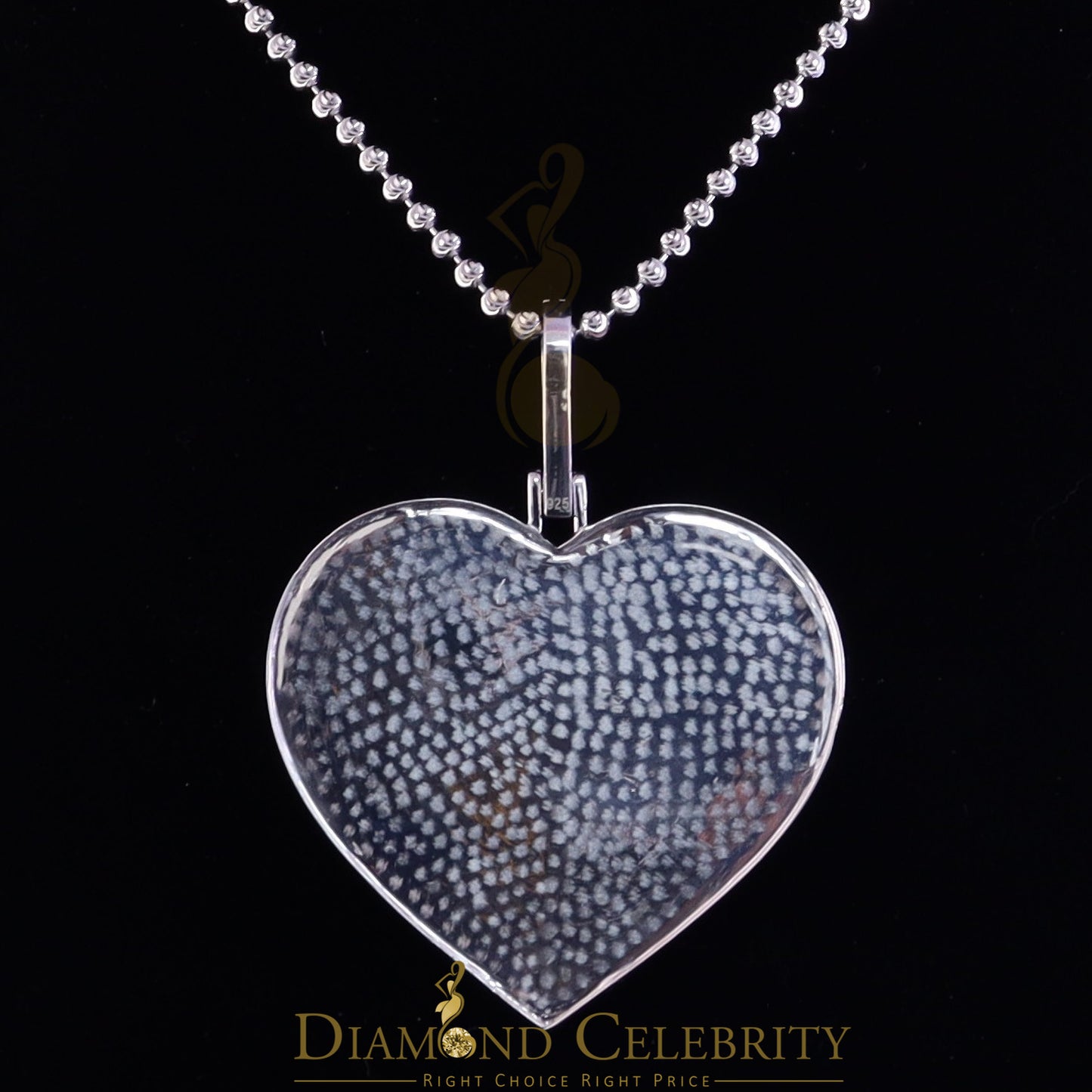 DiamondCelebritees 0.75ct Real Diamond White 925 Sterling Silver "2.00" Inch Heart PICTURE Pendant