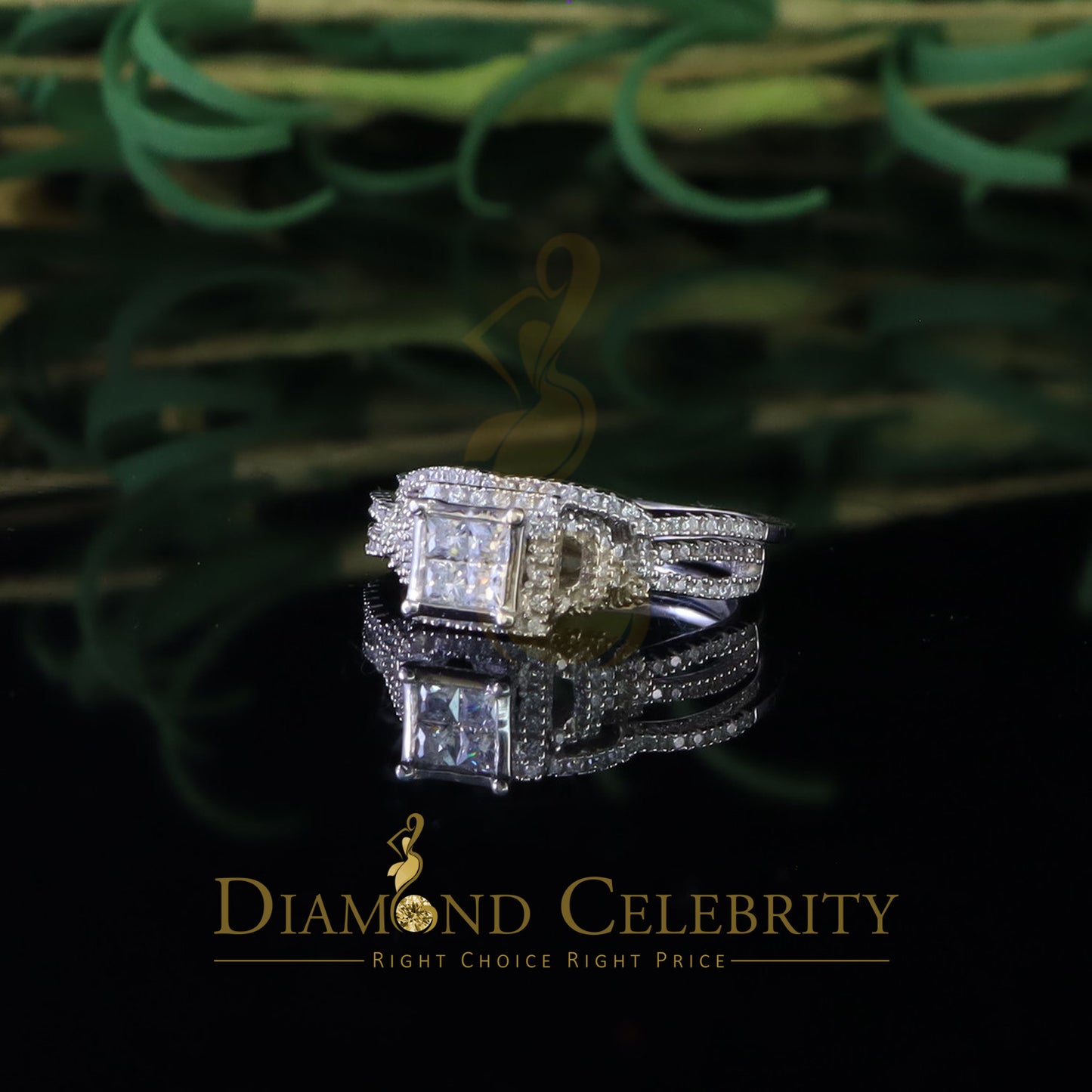 DiamondCelebritees Sterling Silver White Square 1.80ct Cubic Zirconia Womens Bridal Ring Size 7