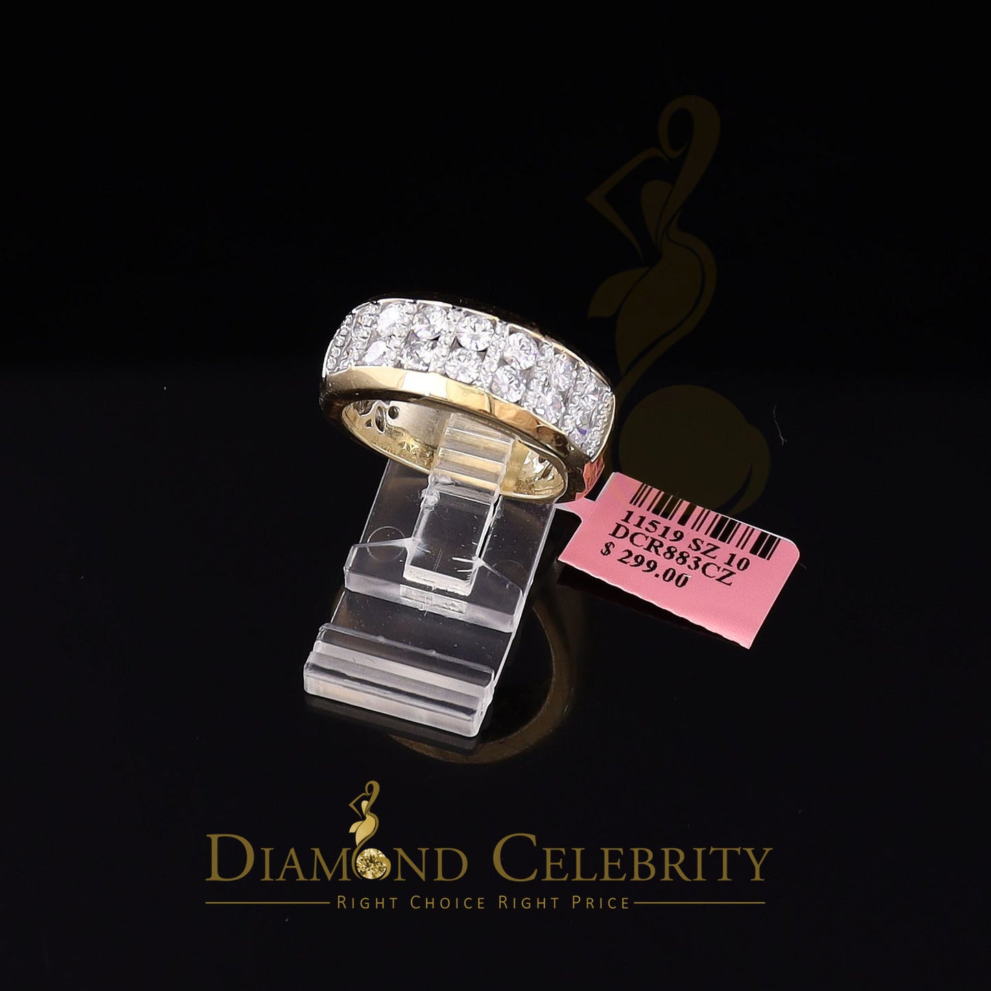 DiamondCelebritees 925 Sterling Yellow Silver With Cubic Zirconia 3.0ct Ring Men's Band Sz 10.5