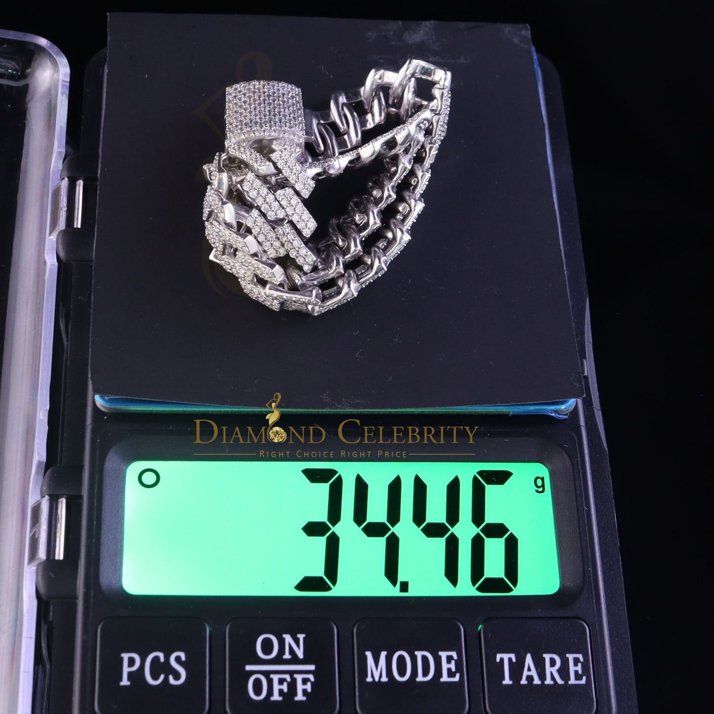 Diamondcelebritees 925 Silver 12.00ct Cubic Zirconia White Cuban Bracelet SZ 8.5inch & 12mm Width