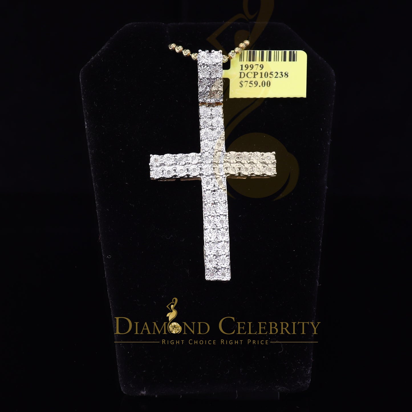 DiamondCelebritees Real 0.33ct Diamond Sterling Silver Yellow CROSS Charm Fashion Necklace Pendant