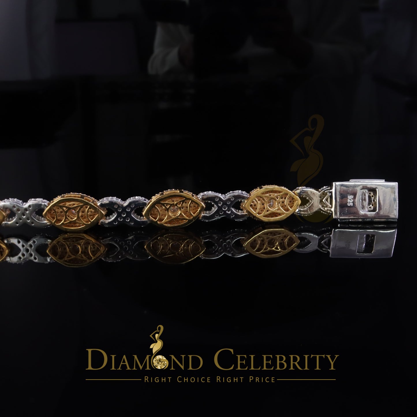 Diamondcelebritees 15.00ct Silver White 925 Moissanite Evil Eye Mens/Womens link Bracelet 8 Inch.
