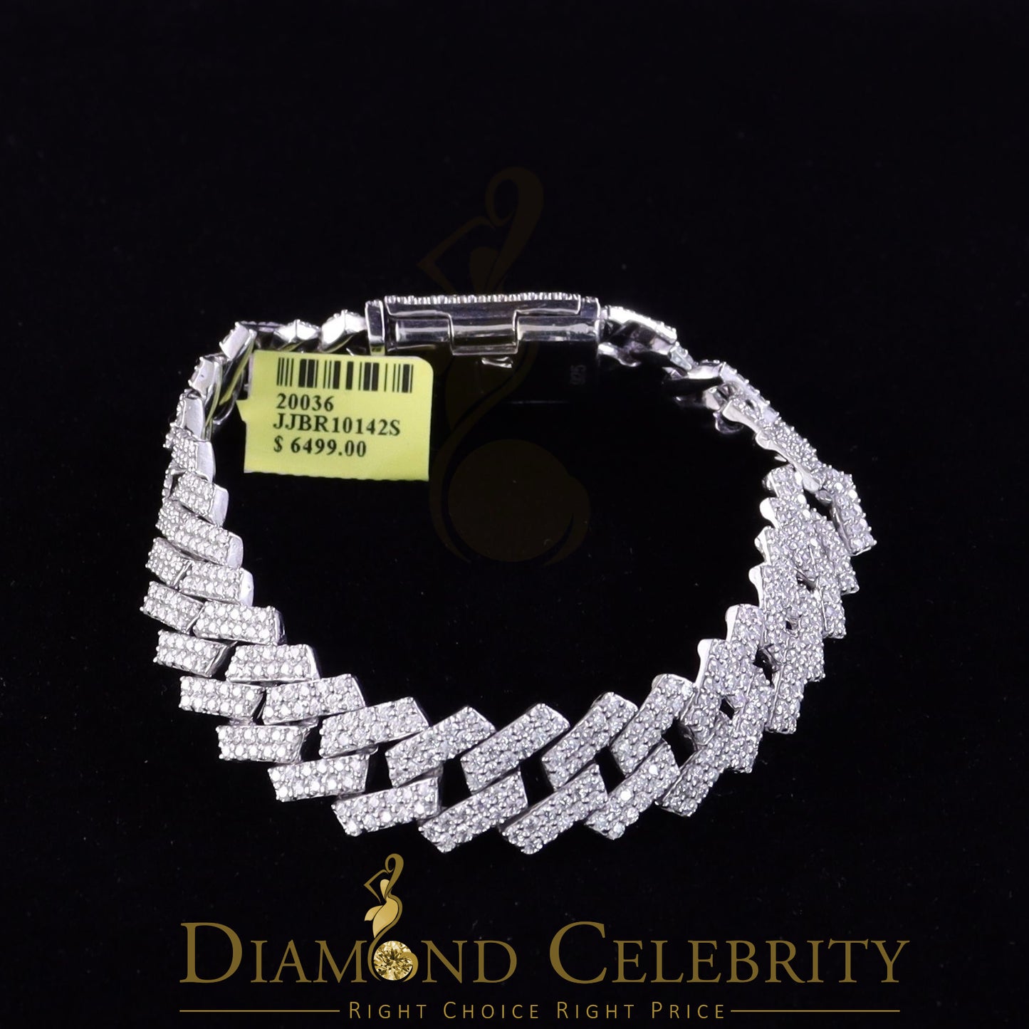 Diamondcelebritees Monaco Men's Bracelet 925 Silver White 15ct Moissanite size 8 inch & Width 14mm