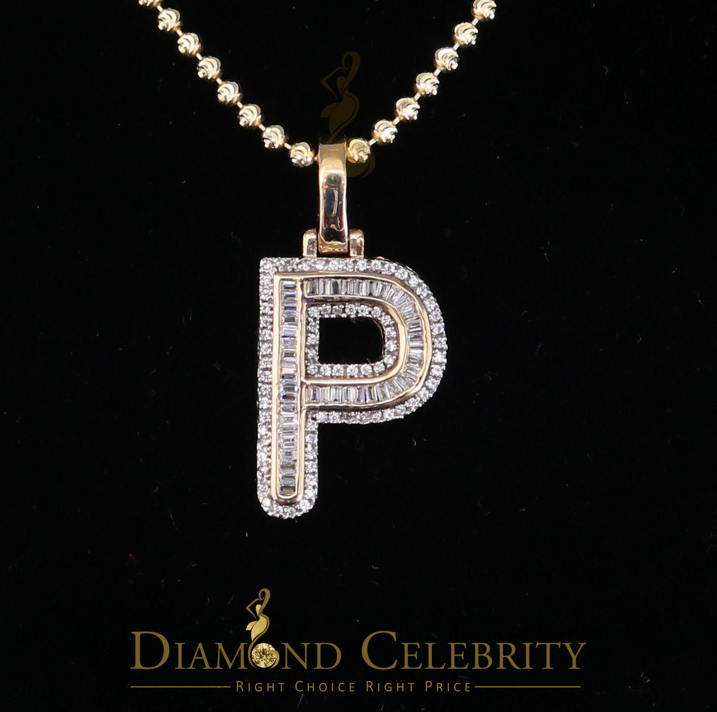 DiamondCelebritees Yellow Bugutte Initial All Alphabet Sterling Silver Pendant with Cubic Zirconia