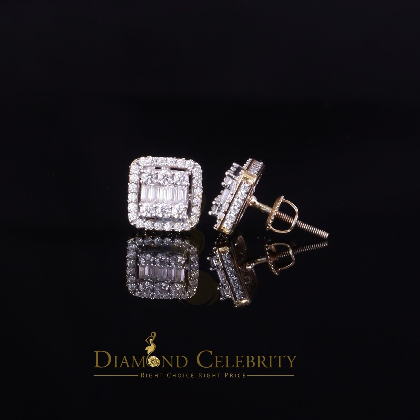 DiamondCelebritees Men's/Womens 925 Silver Yellow 1.10ct VVS 'D' Moissanite Square Stud Earrings