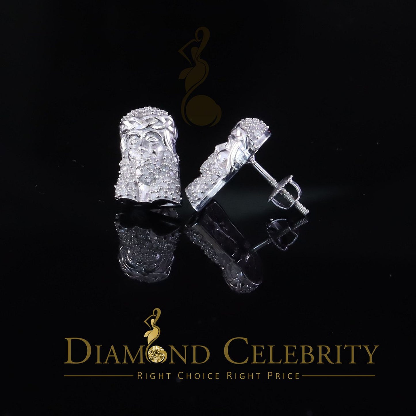 DiamondCelebritees 0.50ct Diamond 925 Sterling Silver White for Men's & Women Stud JESUS Earrings