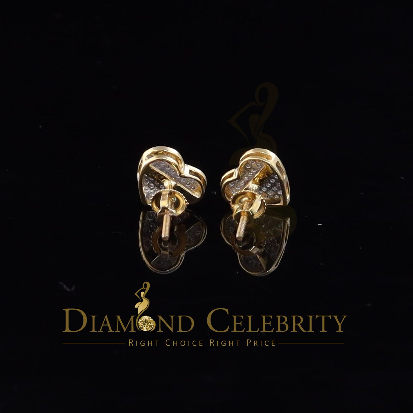 DiamondCelebritees Real 10K Yellow Gold Heart Round Stud 8.58mm Earrings with Real 0.25CT Diamonds