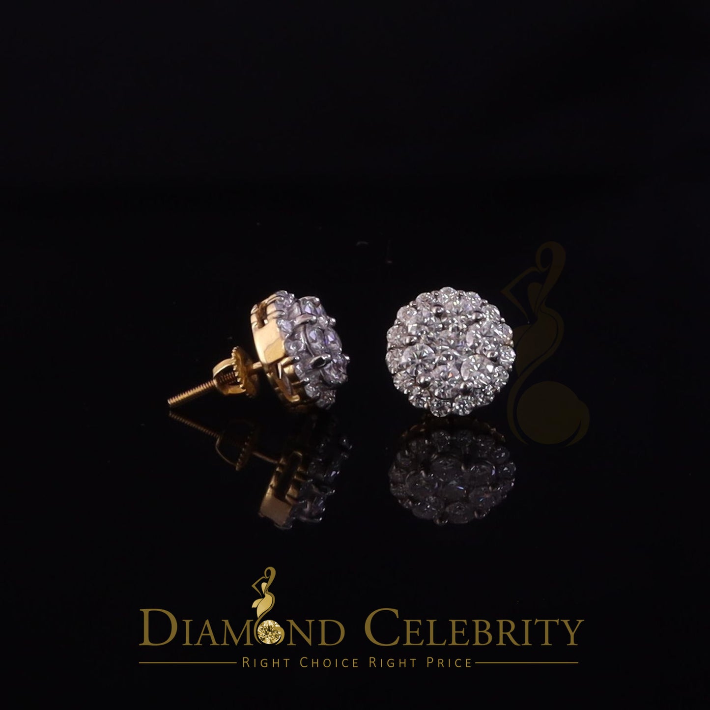DiamondCelebritees Genuine 2.0ct Vvs 'D' Color Moissanite Cluster Earring 10k Real Yellow Gold