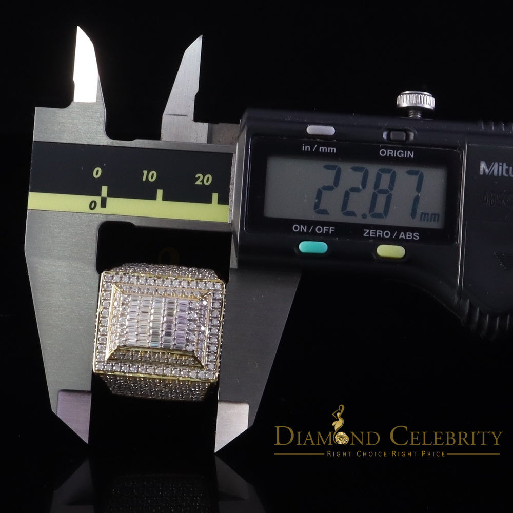 DiamondCelebritees Men's baguette 925 Yellow Silver 4.00ct VVS 'D' Moissanite 3D Square Rings SZ 10