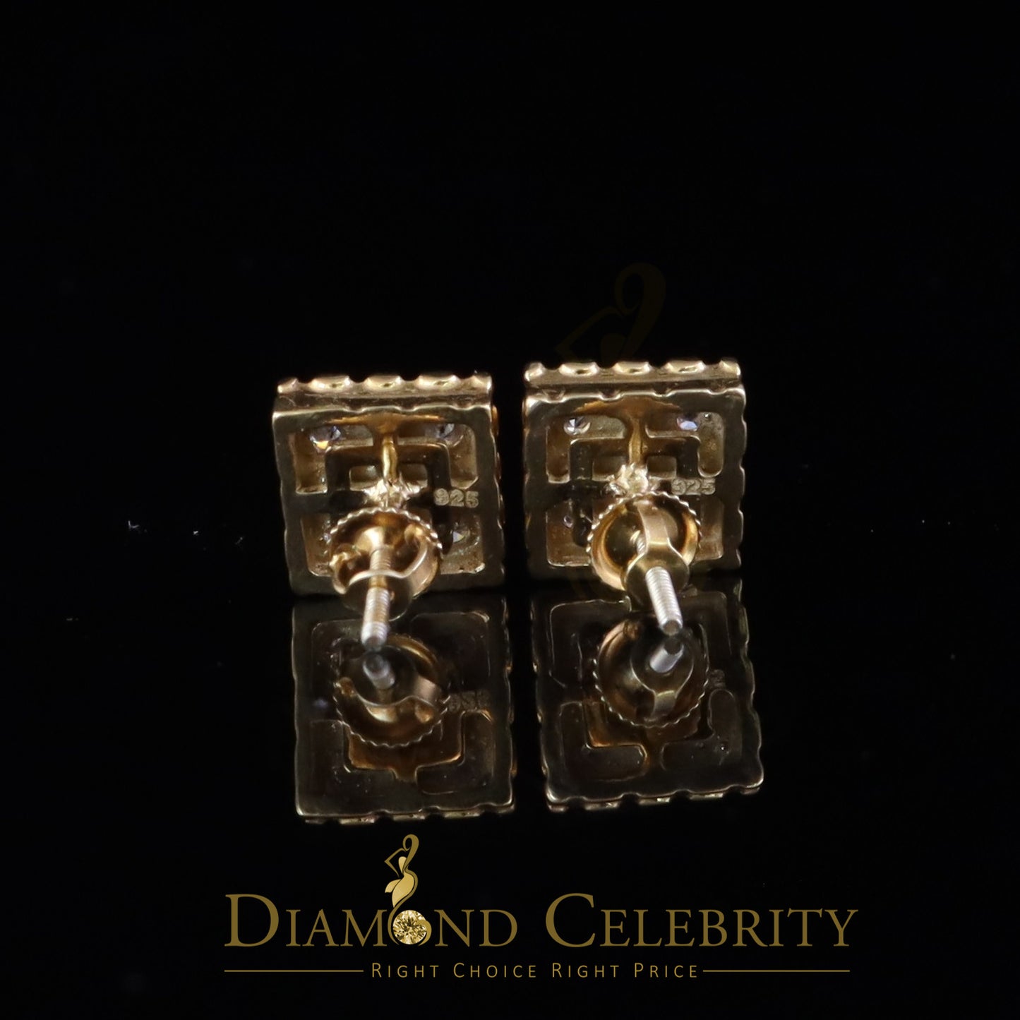 DiamondCelebritees Square 925 Yellow Silver 1.00ct VVS 'D' Moissanite Stud Earring Men's/Womens