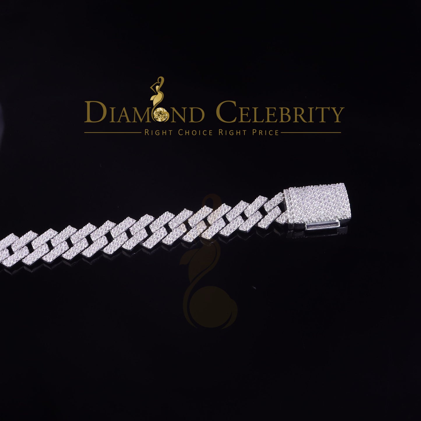 Diamondcelebritees Monaco Men's Bracelet 925 Silver White 15ct Moissanite size 8 inch & Width 14mm