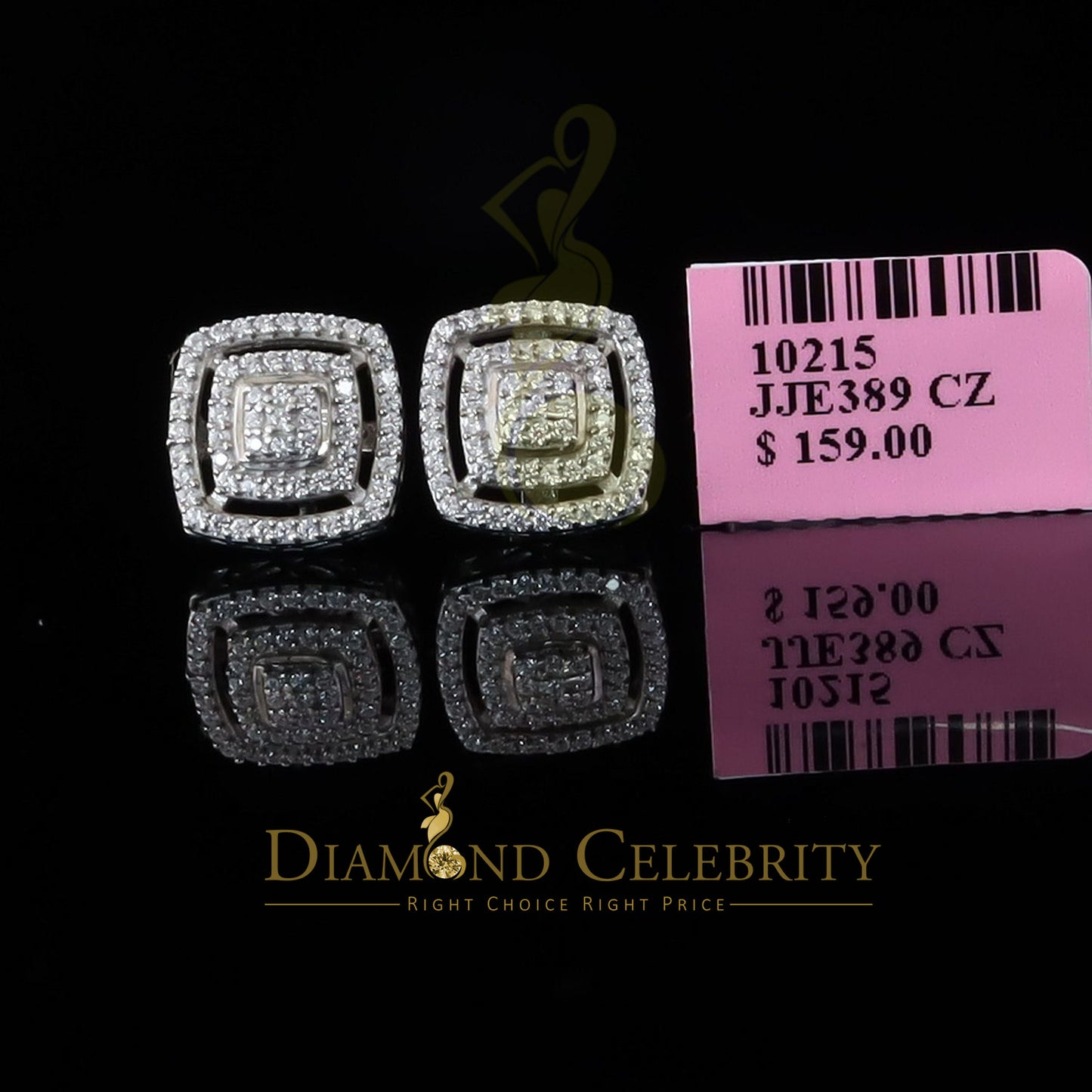 DiamondCelebritees White 925 Silver 1.22ct Cubic Zirconia Women's & Men's Hip Hop Square Earrings