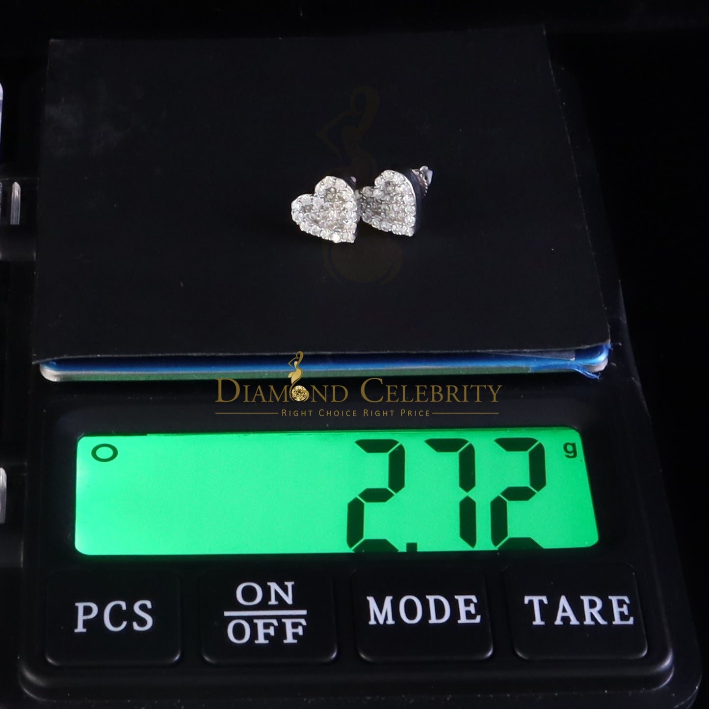 Diamondcelebritees 925 White Silver 0.66ct VVS 'D' Moissanite Heart Stud Earring Men's/Womens