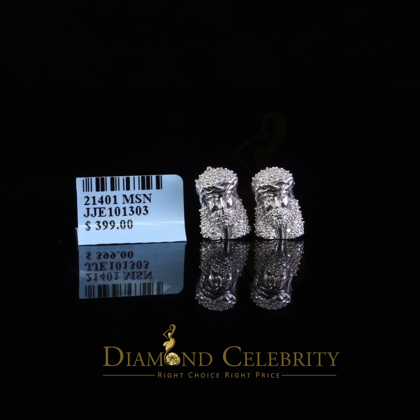 Diamondcelebritees Men's/Womens 0.33ct VVS 'D' Moissanite 925 Silver White Jesus Face Stud Earrings