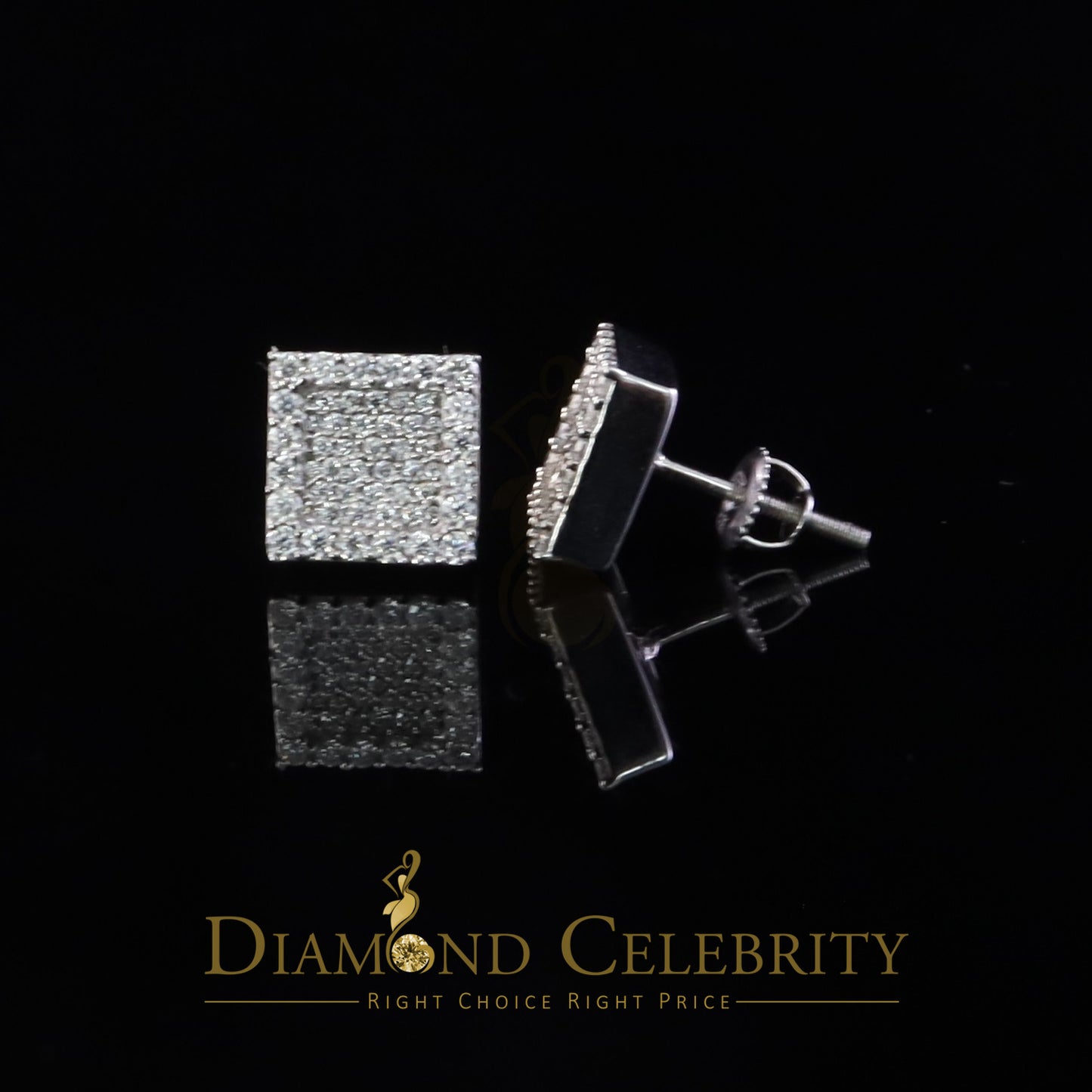 Diamondcelebritees 925 White Silver 0.80ct VVS 'D' Moissanite Square Stud Earring Men's/Womens
